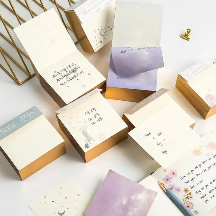 New Kawaii 400 Sheets Golden Edge Memo Pad Message Paper Notepad Tab Paperlaria Daily To Do It Planner School Office Stationery |