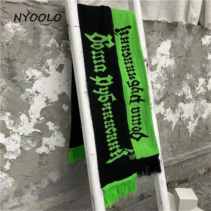 NYOOLO повседневный уличный Готический жаккардовый теплый длинный вязаный шарф с кисточками и буквами для мужчин и женщин
