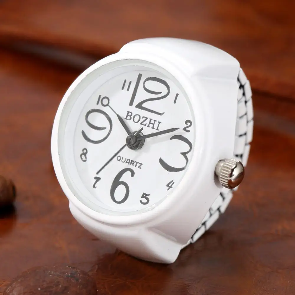 Vibrant Candy Color Big Numbers Mini Finger Ring Watch Elastic Band Quartz Watch Finger Ring Watches Steel Round Elastic Watch 