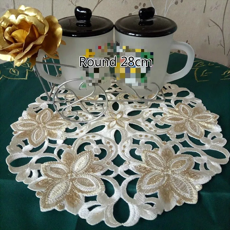 Круглый хлопковый ажурный коврик с вышивкой в европейском стиле для кухни