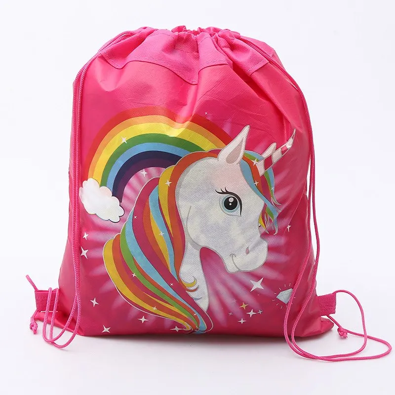 1 шт./лот, тематическая детская переносная сумка на шнурке в виде единорога, школьная сумка, дорожная Хлопковая сумка с единорогом, сумка для хранения одежды, обуви