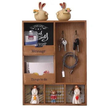 

Storage Rack Three Layer Hook Hanging Wall Decoration Holder Living Room Keys Holder Kitchen Vestibule Porch Box Brown