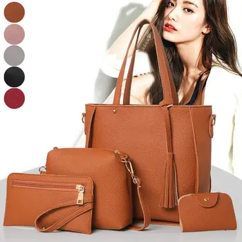 

Hot 4Pcs/Set Fashion Women Messenger Bags Zipped Tassels Leather Solid Color Handbag Ladies Girls Purse Shoulder Bag CNT 66