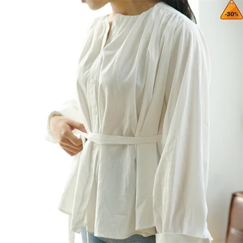 

Cotton Tops White And Blouses Korean Long Sleeve Cute Shirts Lolita Sweet Blouses Round Neck Women Tops