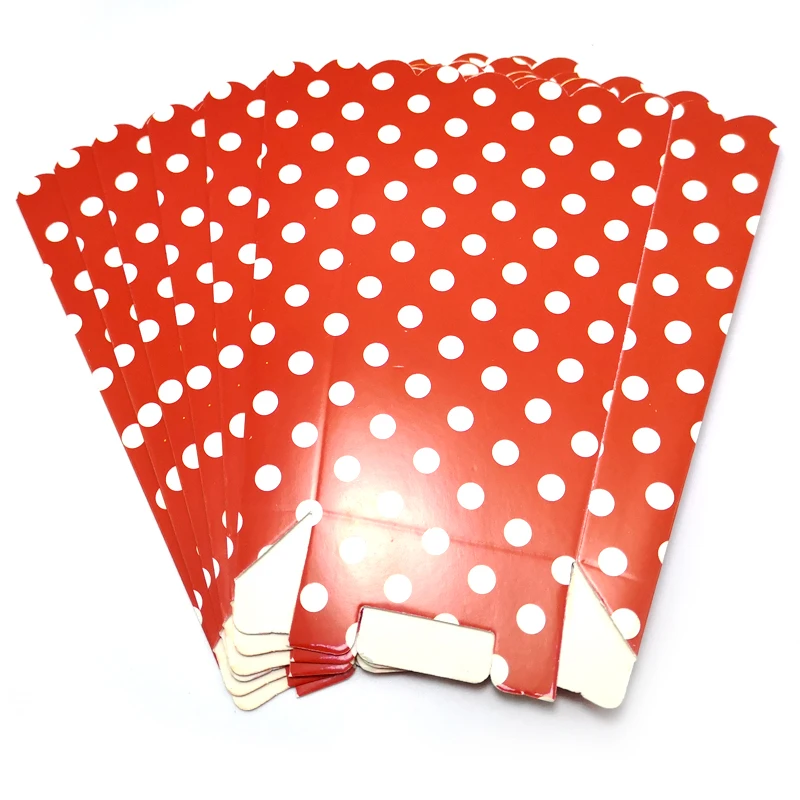 

6pcs/lot Boys Favors Red Polka Dots Theme Gifts Candy Box Birthday Party Popcorn Boxes Baby Shower Decoration Events Supplies