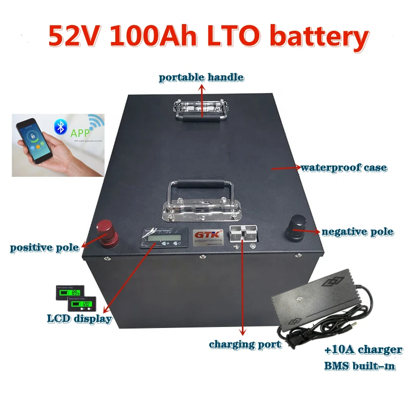 

Powerful LTO 52V 100Ah 22S2P lithium battery pack for 5000W motor electric bike scooter golf-carts forklift RV