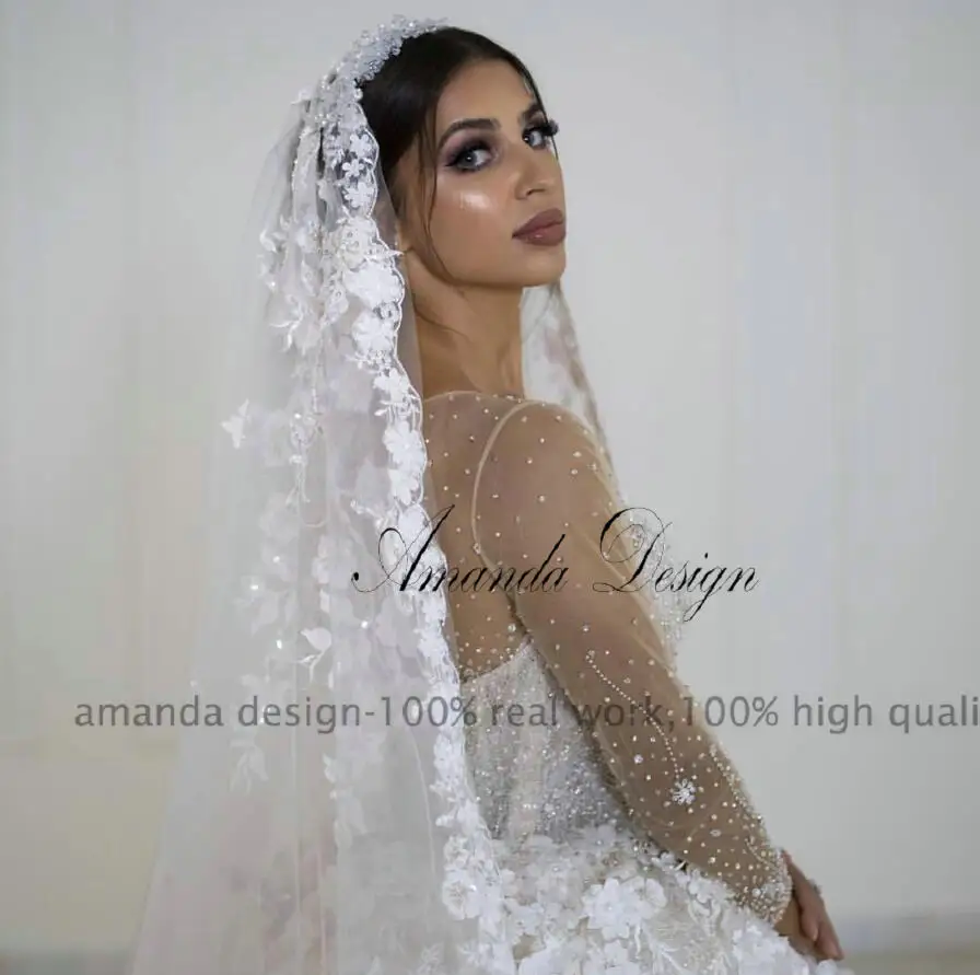 Аманда дизайн robe de mariee grande шлейф с длинным рукавом хрустальные бусины роскошное свадебное платье