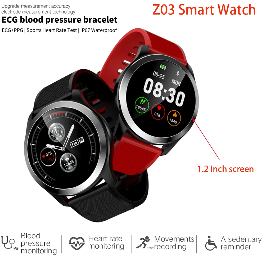 

Z03 Smart Watch Men ECG PPG Heart Rate Blood Pressure Share Real Time Data with Families Step Calories Distance Sleep Monitor
