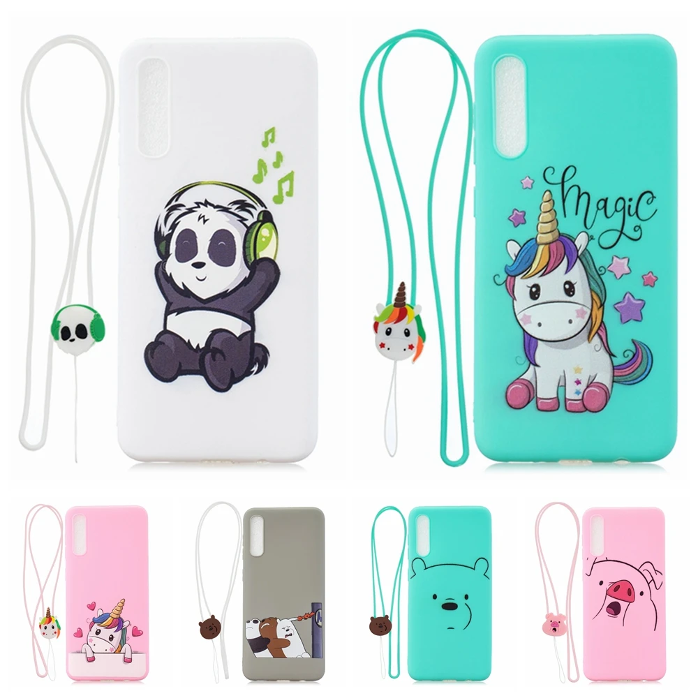 

Kawaii Cases for Samsung A50 A70 Case Cover 3D Lanyard Unicorn Silicone for etui Samsung Galaxy A7 2018 A750 A50 A70 Case Women