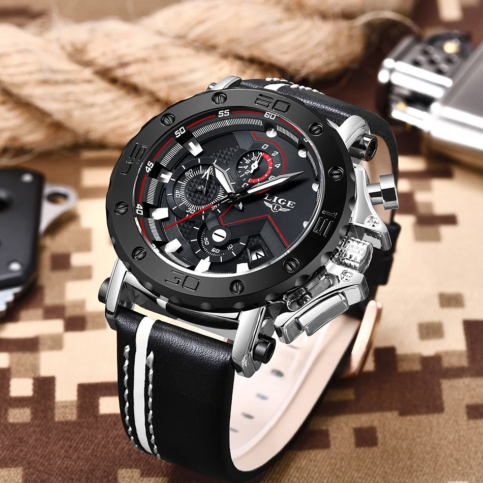 LIGE новые модные мужские часы Топ бренд Роскошные военные кварцевые кожаные водонепроницаемые спортивные часы с хронографом Relogio Masculino