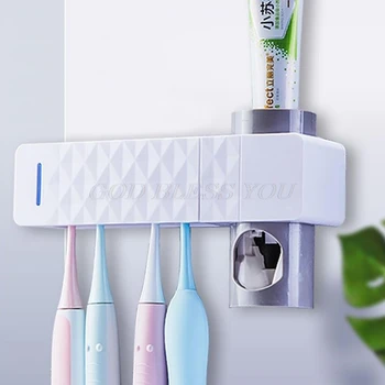 

UV Toothbrush Sterilizer Holder Family Wall Mount Automatic Toothpaste Dispenser