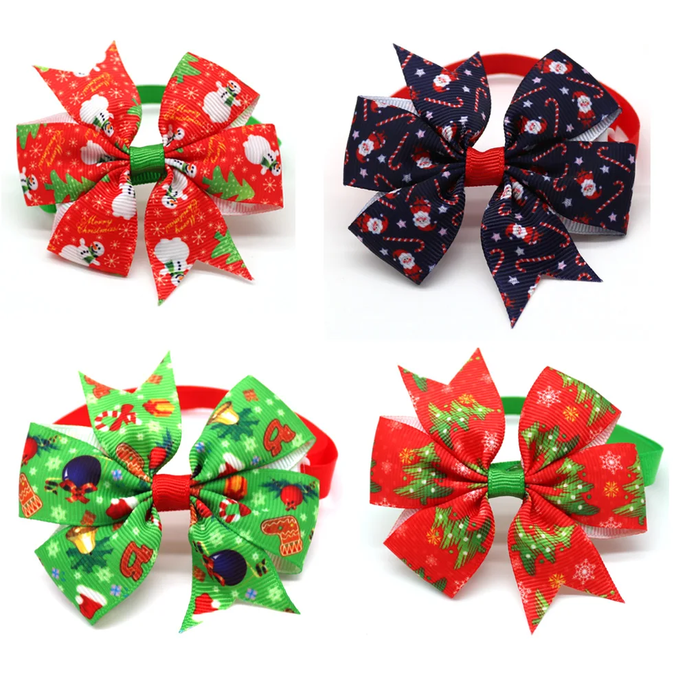 100pcs Dog Christmas Accessories Dog Bow Tie Pet Dog Cat Xmas Bowties Neckties Small Dog Holiday Party Grooming Accessores