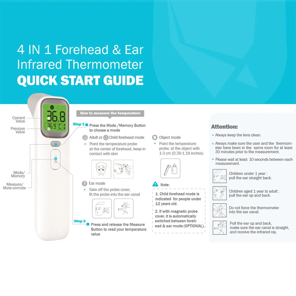 Детский цифровой термометр, лоб, ухо, бесконтактный термометр для тела, инфракрасный ЖК-дисплей, для взрослых, для температуры тела, мультифукция, Детский термометр
