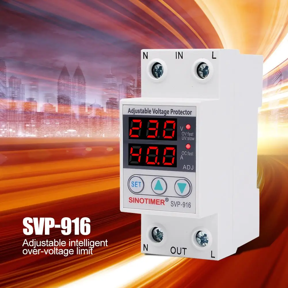 

SVP-916 Adjustable Voltage Surge Protector Relay Limit Current Protection