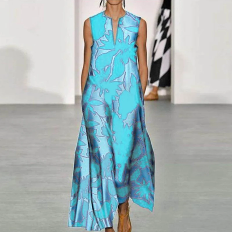 Floral Art Print Vintage Elegant Double Layer Sleeveless Maxi Dress main image 0