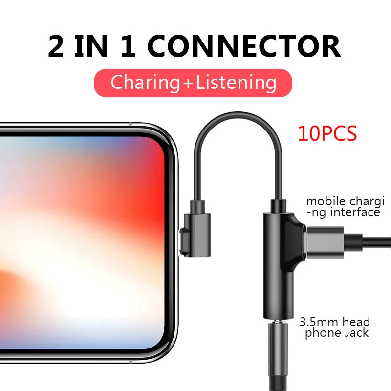 10 шт./компл. аудио адаптер Lightning/HDMI 3,5 мм зарядки вызова для Iphone 6, 8, 7 плюс XS MAX XR наушников разветвитель AUX разъем