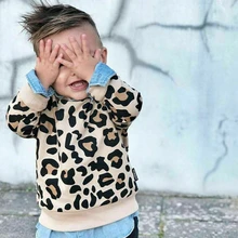 Pudcoco Toddler Kids Baby Girl Boy Autumn Long Sleeve Pullover Tops T-Shirt Casual Leopard Print Warm Long Sleeve Sweater Winter