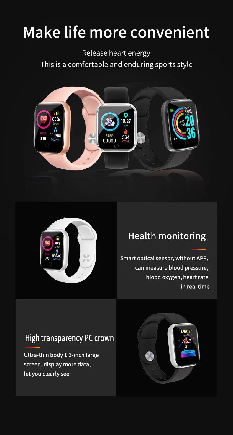 2021 New Smart Bracelet D20 Color Screen Waterproof Health Blood Pressure Heart Rate Sleep Monitoring Bluetooth Sports Bracelet