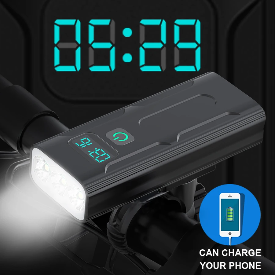 NEWBOLER 2400 / 5200mAh Велосипедный свет 3 светодиодных цифровых дисплея L2 T6 Передний