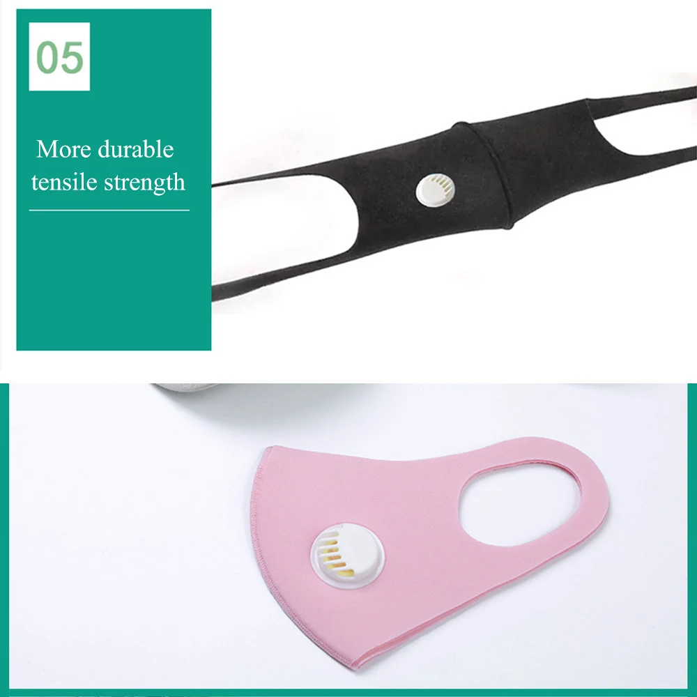 1Pcs Black Mouth Mask with Breath Value Breathing Face Mask Dust Cotton Mask Washable and Reusable for Man Woman Outdoor 6