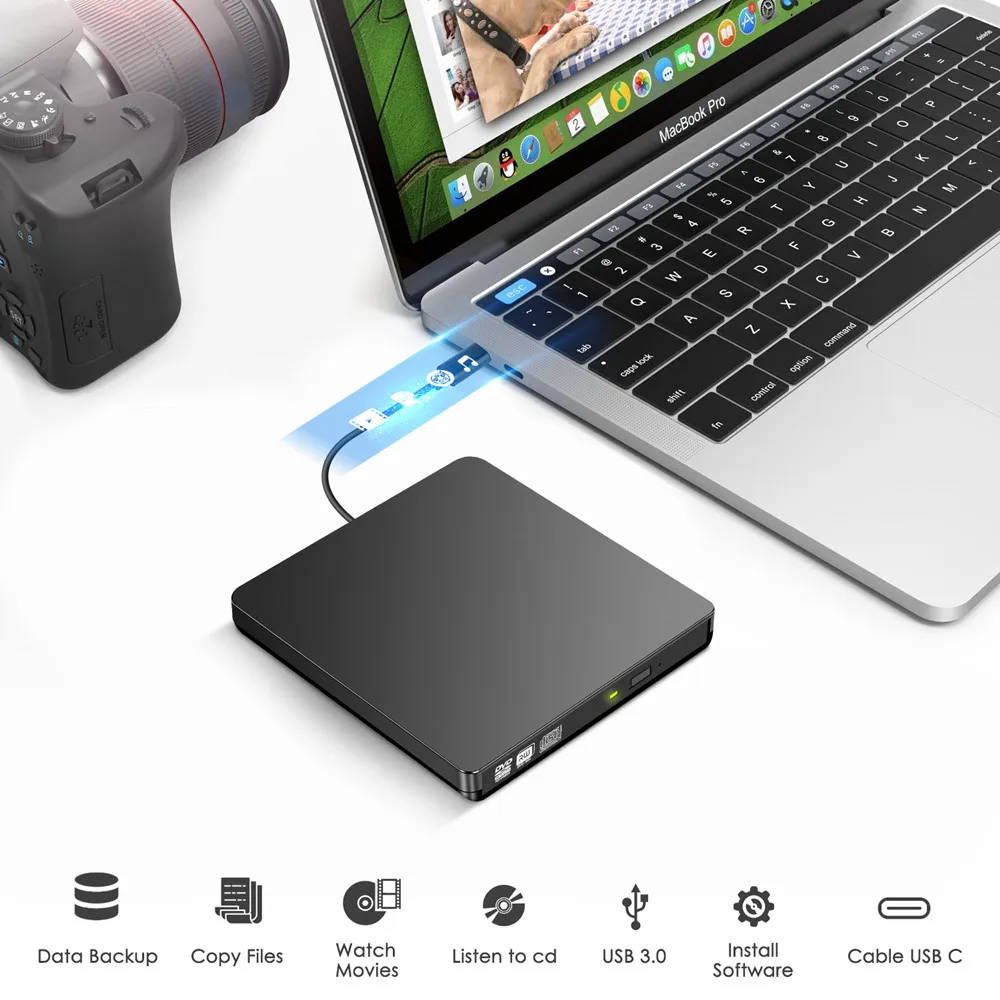 Тип C USB 3,0 DVD привод DVD RW горелка Писатель Rewriter CD rom ридер плеер Внешний привод для портативных ПК Windows Mac OS