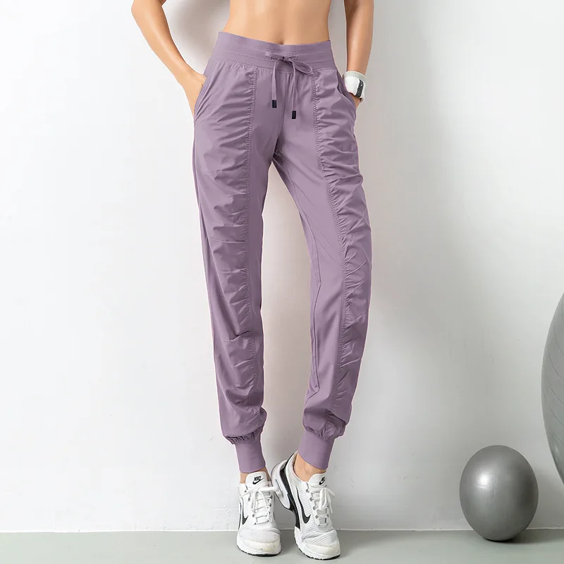 Sweatpants Fabric Drawstring Running Sport Joggers Women Quick Dry Athletic  Gym Fitness with Two Side Pockets Exercise Pants