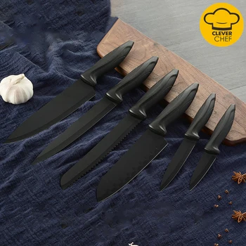 

6pcs/Set Stainless Steel with Cover Chef Knives Set TPR Non-slip Handle Kitchen Cleaver Tools Japanese Knife Sets Slicing Knife