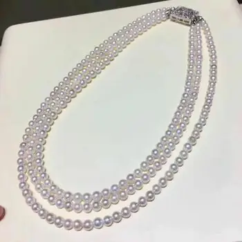 

triple strands 9-10mm south sea round white pearl necklace 17"-19"