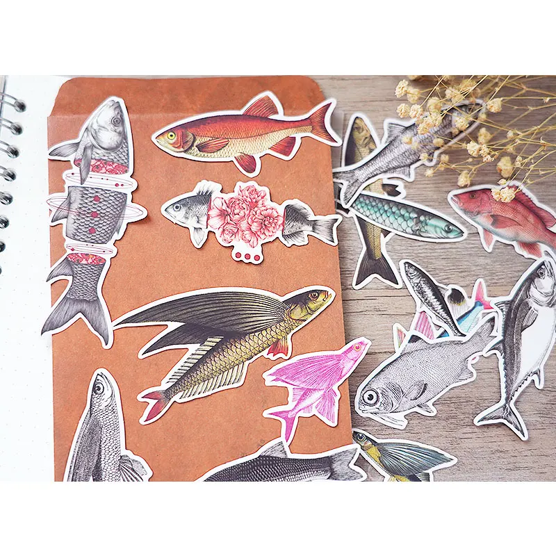 16 шт./пакет junk journal морская рыба серия наклейка, сделай сам, скрапбукинг неделя альбом дневник счастливые украшения для ежедневника стикер