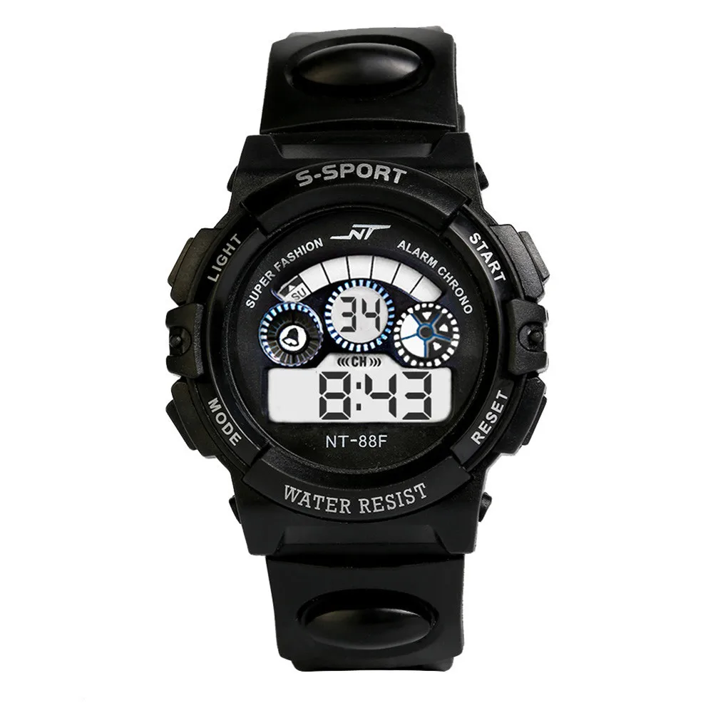 Водонепроницаемые мужские цифровые светодиодный спортивные наручные часы с будильником и датой, силиконовые наручные часы ярких цветов для детей Q - Цвет: Black