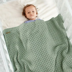 Manta de cama para bebé, cobija cálida de punto para recién nacido, transpirable, a prueba de viento, funda para cochecito, manta para cuna de bebé a cuadros de Color sólido