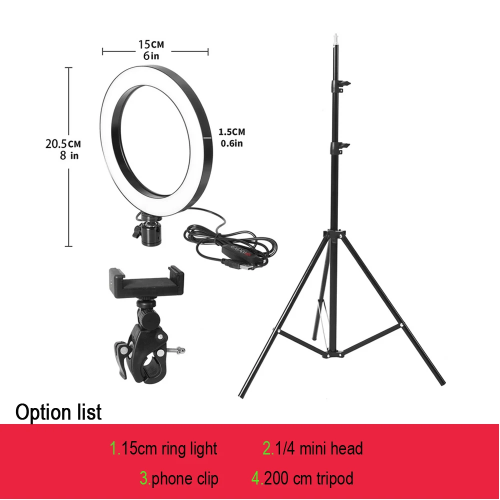 Светодиодный кольцевой светильник для селфи 5500K для студийной фотосъемки, заполняющий кольцевой светильник со штативом для iphone, смартфонов, USB для макияжа - Цвет: option 7