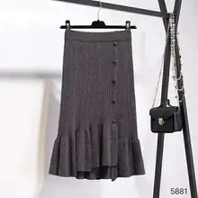 Модные Винтажные женские юбки с высокой талией, эластичная лента, длинная трикотажная юбка, ассиметричная Русалочка, толстый теплый свитер, юбка на осень и зиму