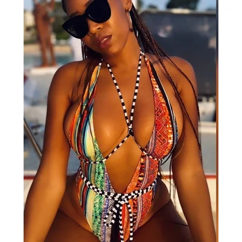 

One Piece Swimsuit 2020 New Sexy Backless Swimwear Women Swimsuits Bathing Suit Stripe Beachwear Biquini Set Female S-XL