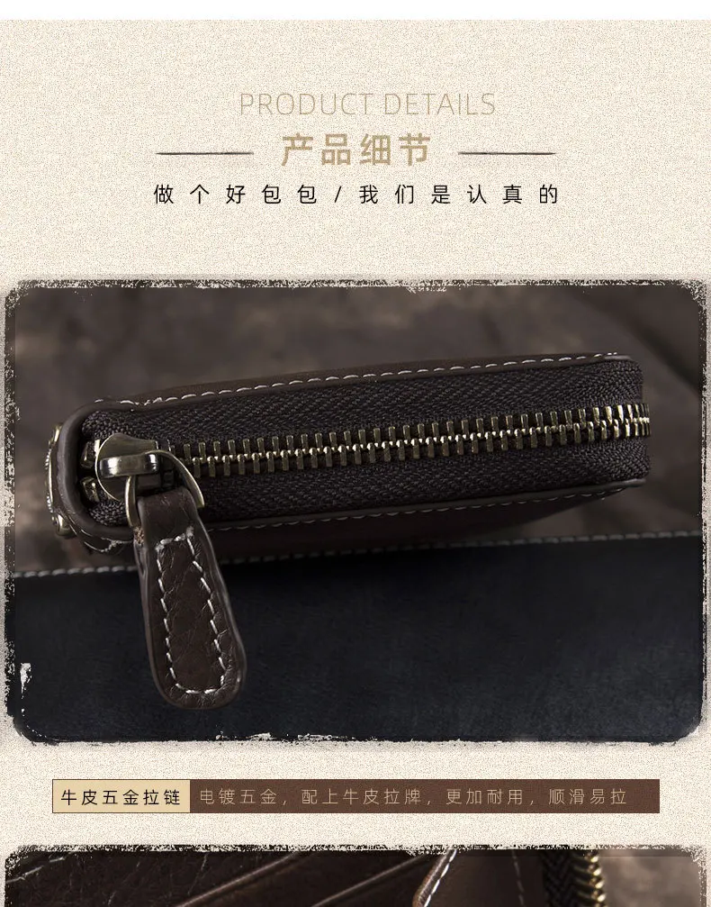 Male Zipper Long Wallet Money Wrist Bag Credit Cards Holder Cell Phone Case Pocket Clutch Handy Bags Genuine Leather Men Purse