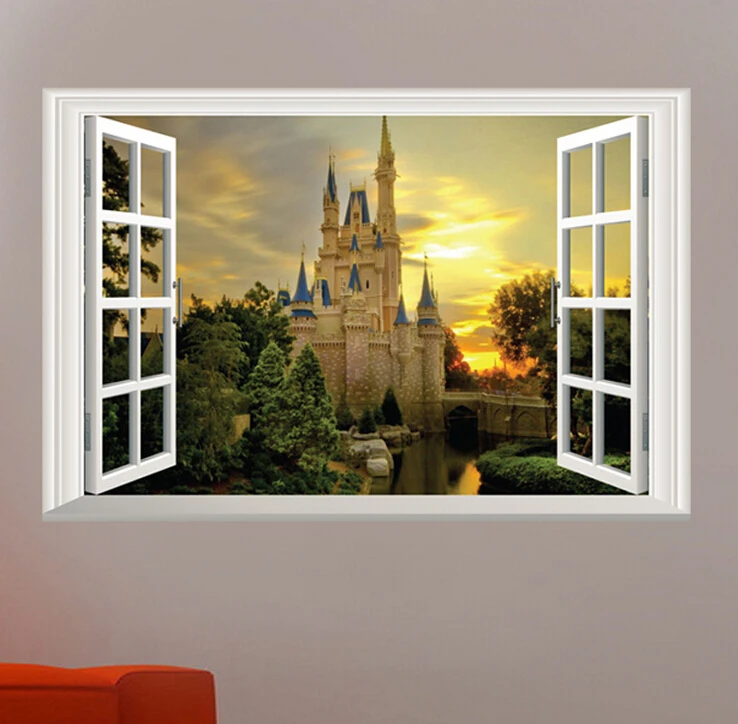 

Castle Wall Sticker Unicorn Wall Stickers Home Wall Decor Room Decoration Simulation Window 3D Wall Paper Home Decal Wall Paper