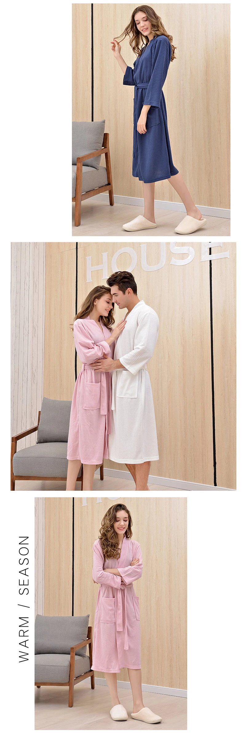 Осенне-зимний банный халат, халат для мужчин и женщин, вафельная водопоглощающая быстросохнущая Пижама-халат для влюбленных, домашняя одежда
