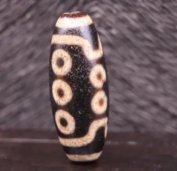 

Treasure Magic LKbrother Top Quality Magic Energy Tibetan Old Agate 10 Eye 2 Stripe Big Drum Shape dZi Bead Totem AJK