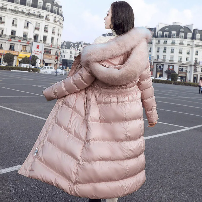 Новое зимнее длинное пальто с воротником из лисьего меха 928 - Цвет: Pink