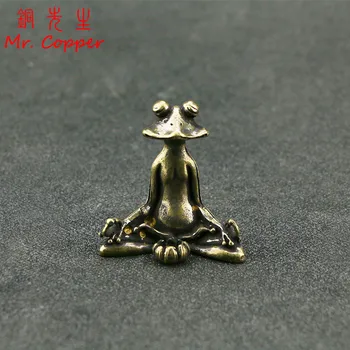 

Retro Brass Meditate Zen Buddhism Frog Statue Small Ornament Copper Animal Sculpture Incense Burner Home Desk Decoration Tea Pet