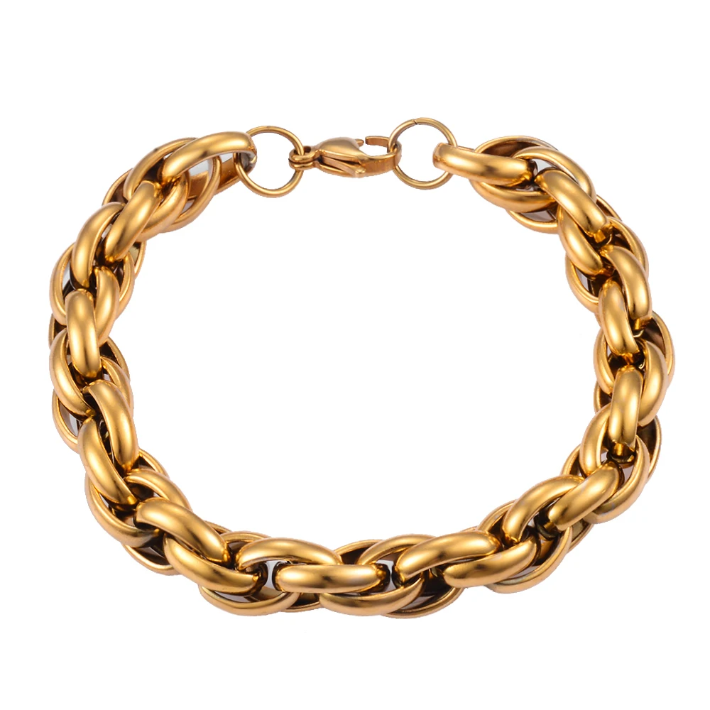 Stainless Steel Chain Retro Metal Twist Chain Bracelet Width 8mm Men's Hip Hop Fashion Jewelry
