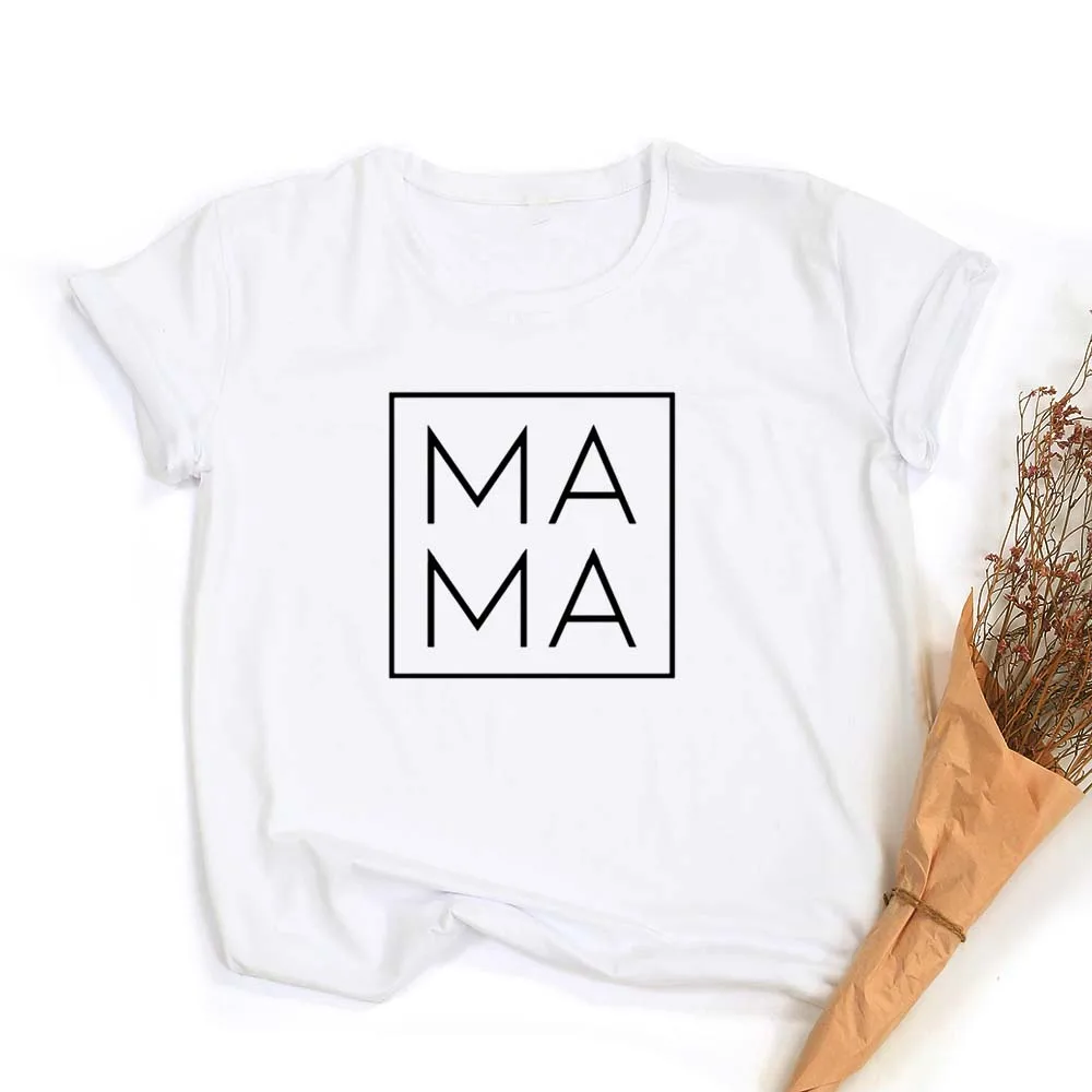 Mama Square Print Women Summer T-shirt Mom Life Short Sleeve Graphic Tees Gift for Mother Female Harajuku Tshirt Camisas Mujer