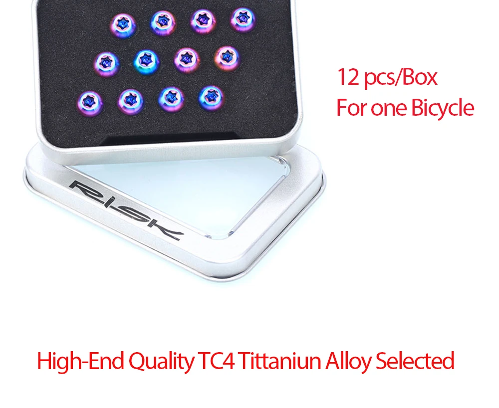 RISK 12Pcs M5x10MM Bicycle Disc Brake Rotor Fixing Bolts TC4 Titanium Bicycle MTB Road Bike Ultralight Brake Screw Cycling Acces