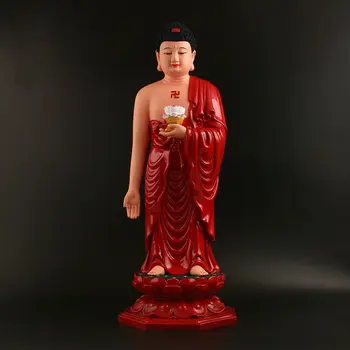 

18.9" Chinese Buddhism Resin Stand Lotus Shakyamuni Amitabha Buddha Statue