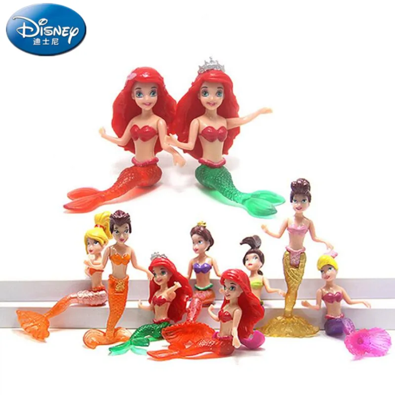 

Disney 8pcs/lot Mermaid Princess Hand-made Model Dolls Full Set of Articulated Movable Cakes Decorative Dolls Girls Gifts