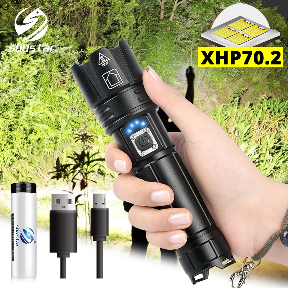 Супер яркий светодиодный фонарик XHP70.2 с дисплеем на аккумуляторе
