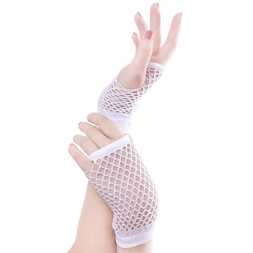 Панковские Готические перчатки для девушек танцевальный костюм в стиле диско кружевные перчатки без пальцев сетчатые перчатки-сетка варежки для женщин - Цвет: White