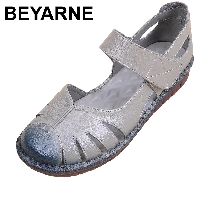 

BEYARNE Handmade Women Leather Sandals Summer Comfortable Soft Bottom Shoes Woman Genuine Leather Casual Flat Shoe Women Sandals