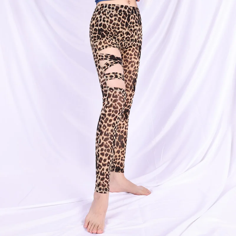 Leggings de danse du ventre College léopard, pantalons élastiques