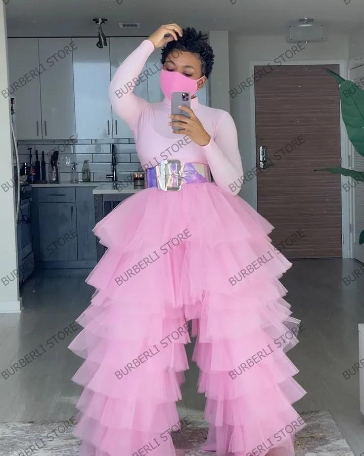 Fashion Pink Ruffles Tulle Loose Straight Long Women Pant Plus Size Elastic  Custom Made Chic Pants Female Bottom